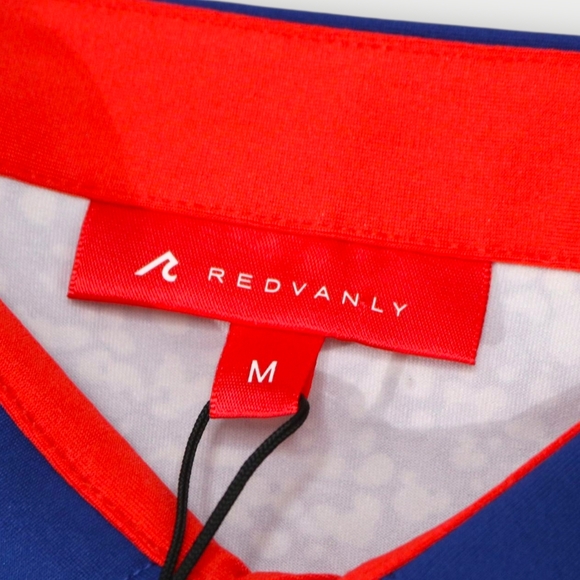 Redvanly Polo Shirt Mens Medium Blue Mazarine Blue Water Print Golf Athletic - Picture 4 of 12